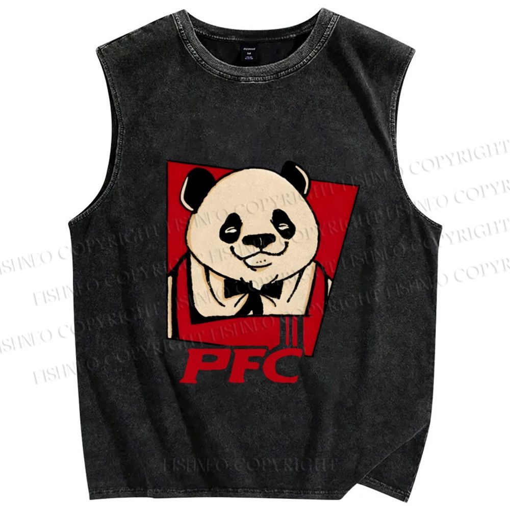 Unisex Colonel Panda Printed Washed Tank Top