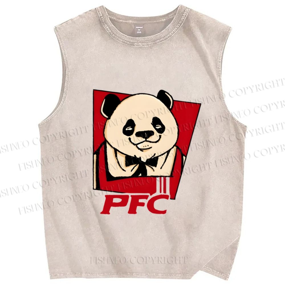 Unisex Colonel Panda Printed Washed Tank Top