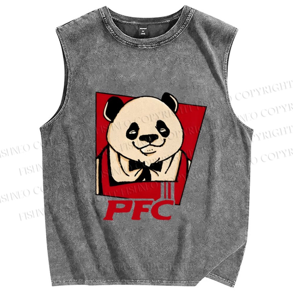 Unisex Colonel Panda Printed Washed Tank Top