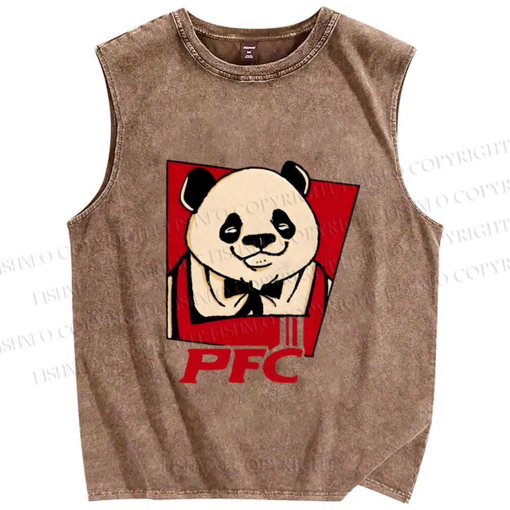 Unisex Colonel Panda Printed Washed Tank Top
