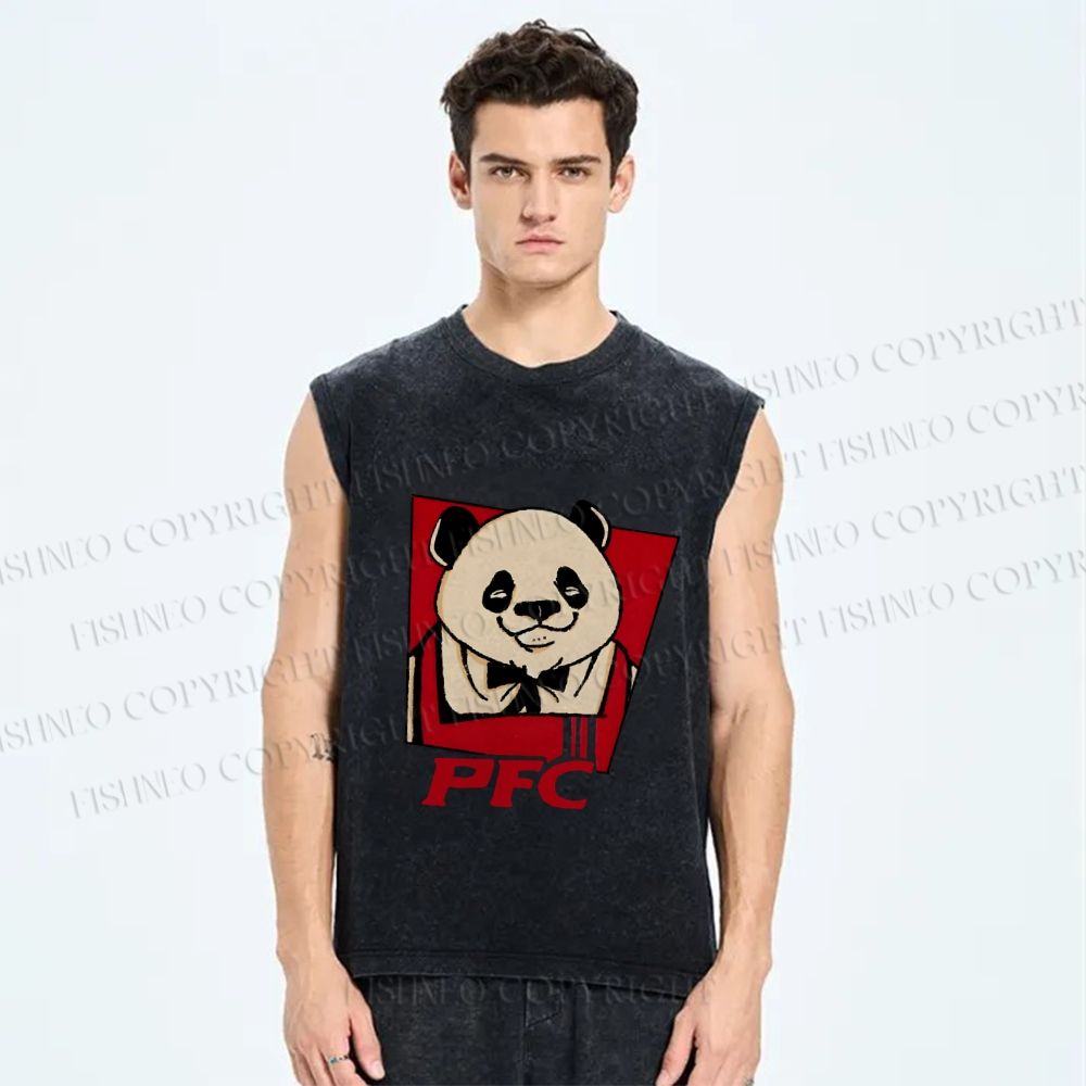 Unisex Colonel Panda Printed Washed Tank Top