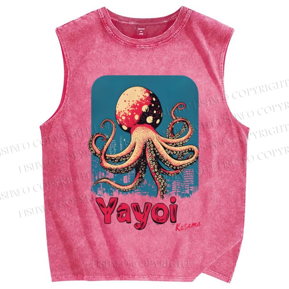 Unisex Yayoi Kusama Mushroom Octopus Printed Washed Tank Top