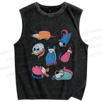 Unisex Cartoon Opossums Printed Washed Tank Top