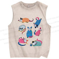 Unisex Cartoon Opossums Printed Washed Tank Top