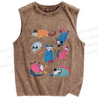 Unisex Cartoon Opossums Printed Washed Tank Top