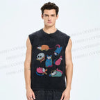 Unisex Cartoon Opossums Printed Washed Tank Top