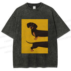 Unisex Dachshund Dog in Half Printed Washed Tee
