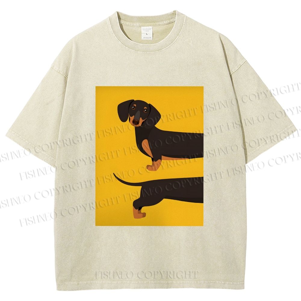 Unisex Dachshund Dog in Half Printed Washed Tee