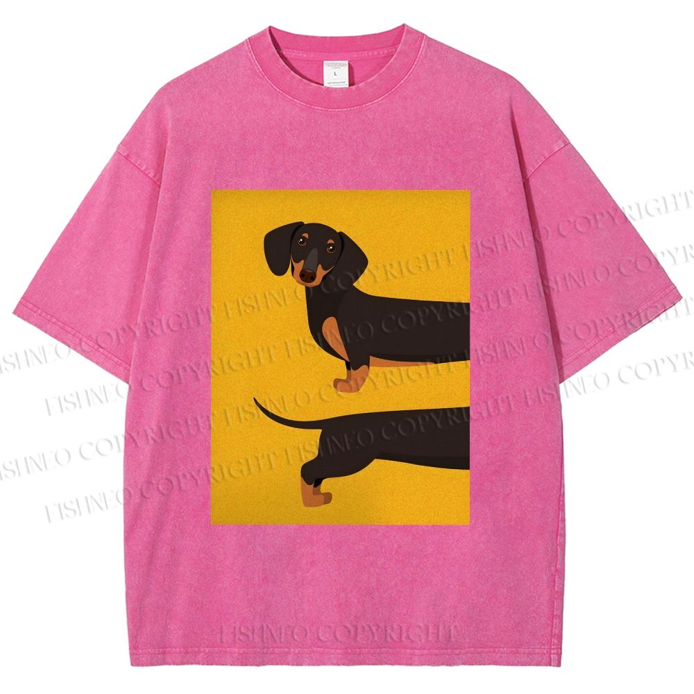 Unisex Dachshund Dog in Half Printed Washed Tee