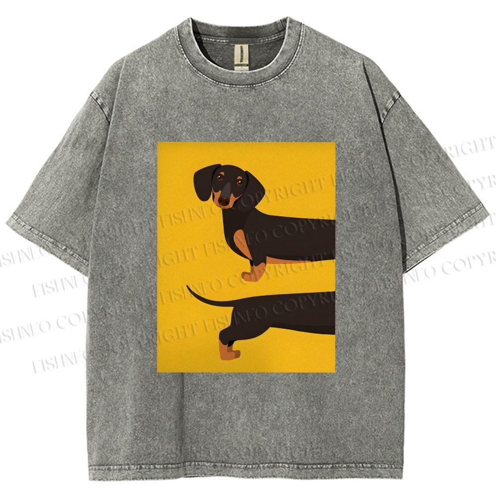 Unisex Dachshund Dog in Half Printed Washed Tee