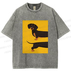 Unisex Dachshund Dog in Half Printed Washed Tee