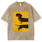 Unisex Dachshund Dog in Half Printed Washed Tee