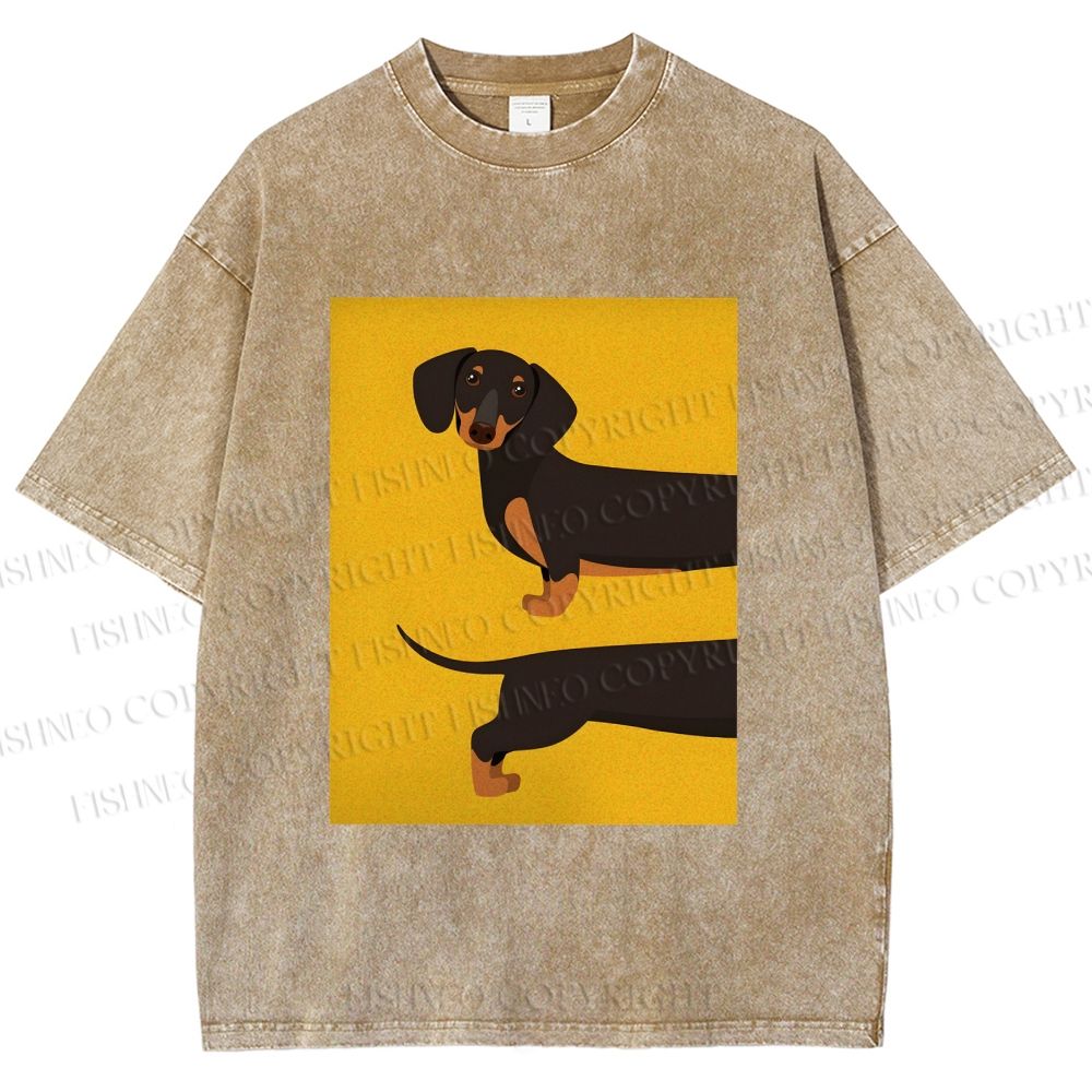 Unisex Dachshund Dog in Half Printed Washed Tee