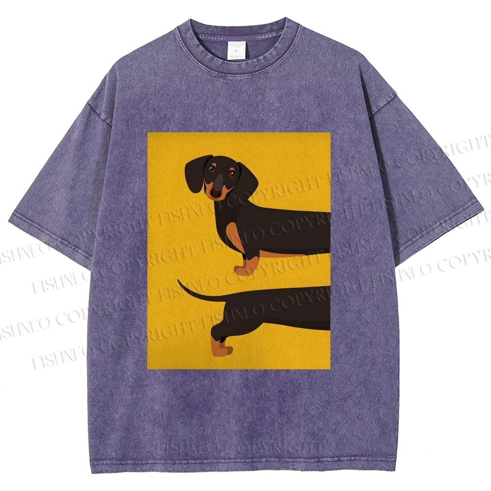 Unisex Dachshund Dog in Half Printed Washed Tee