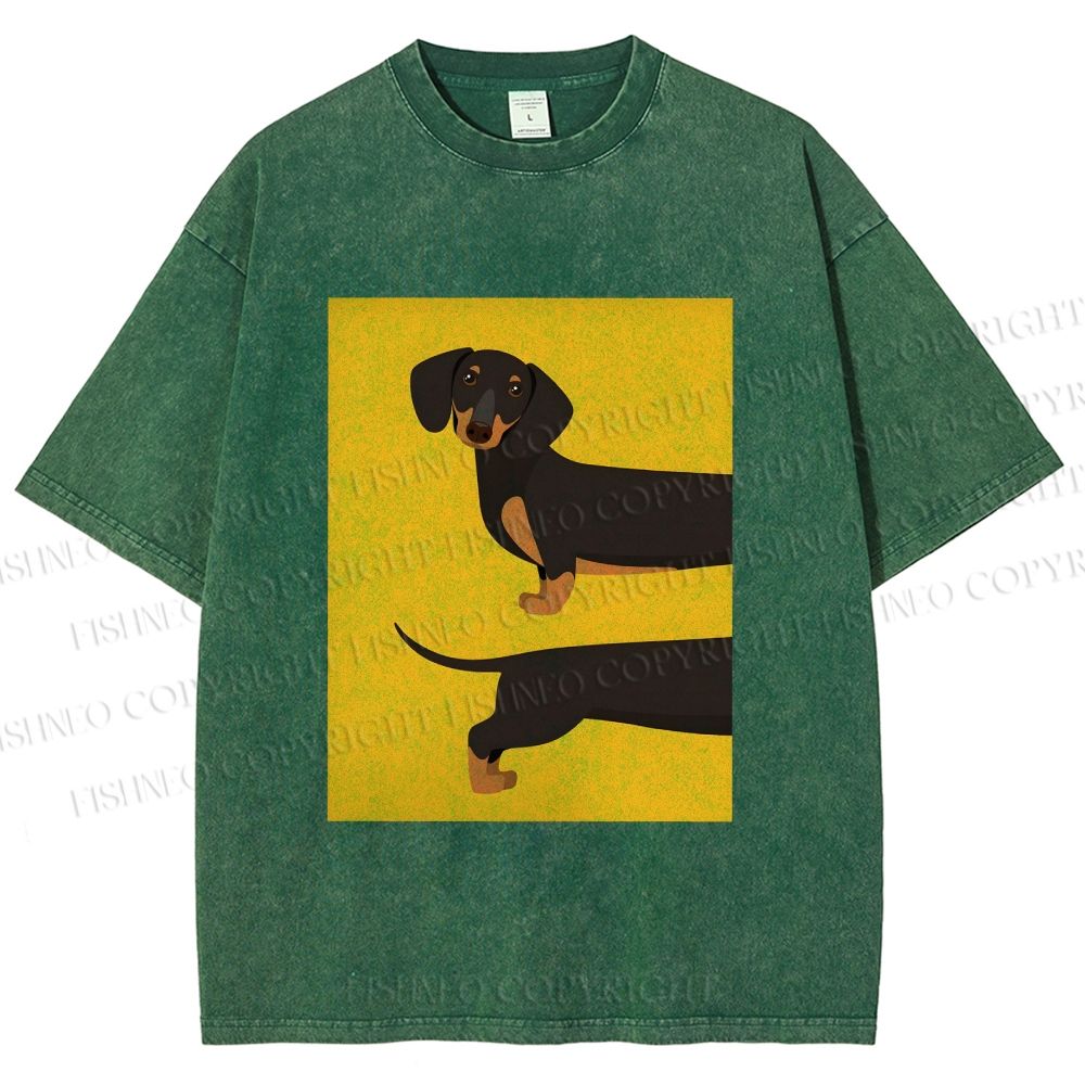 Unisex Dachshund Dog in Half Printed Washed Tee