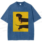 Unisex Dachshund Dog in Half Printed Washed Tee