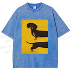 Unisex Dachshund Dog in Half Printed Washed Tee