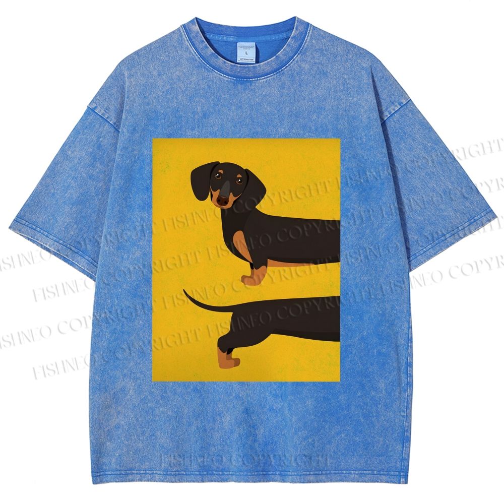 Unisex Dachshund Dog in Half Printed Washed Tee
