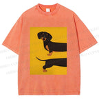 Unisex Dachshund Dog in Half Printed Washed Tee
