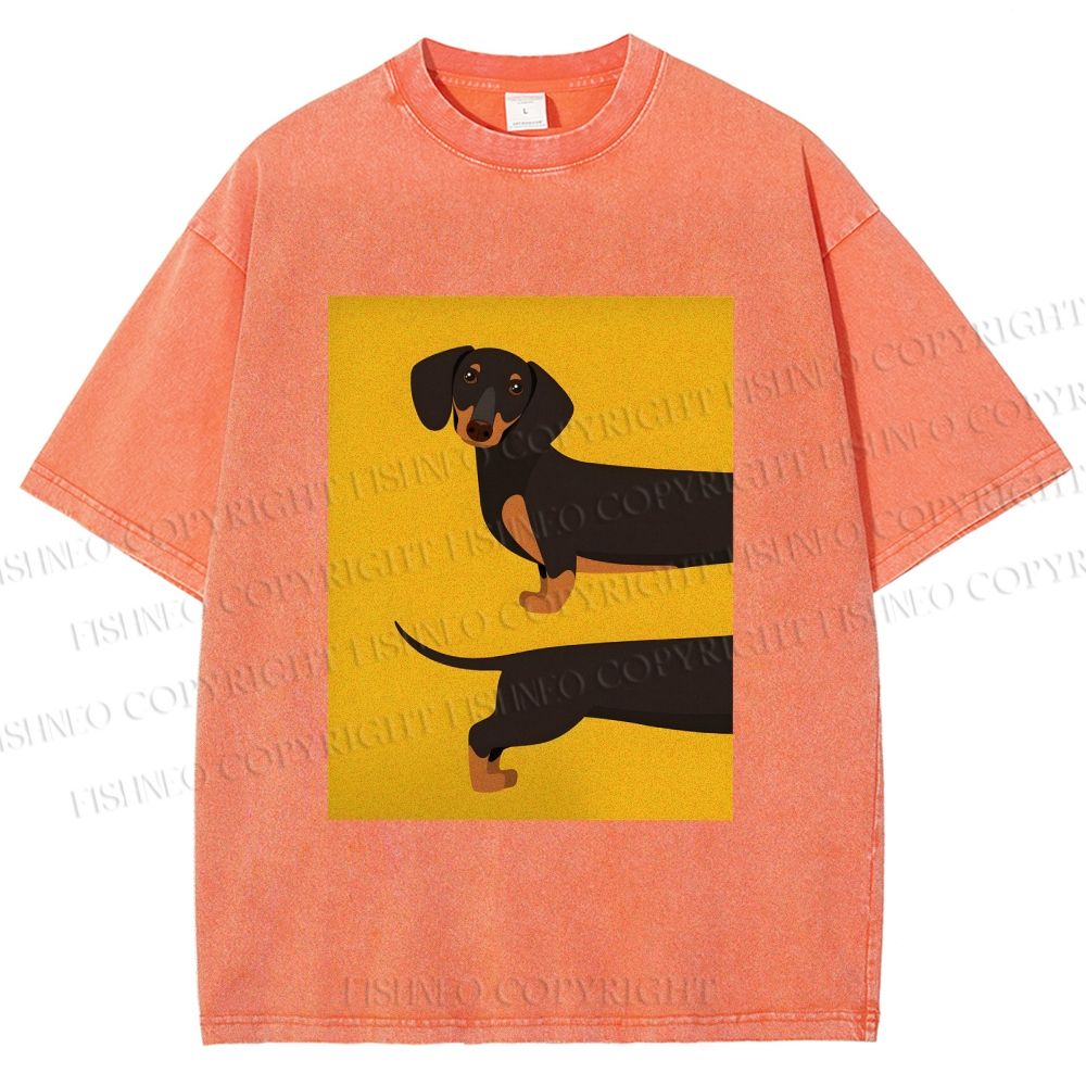 Unisex Dachshund Dog in Half Printed Washed Tee