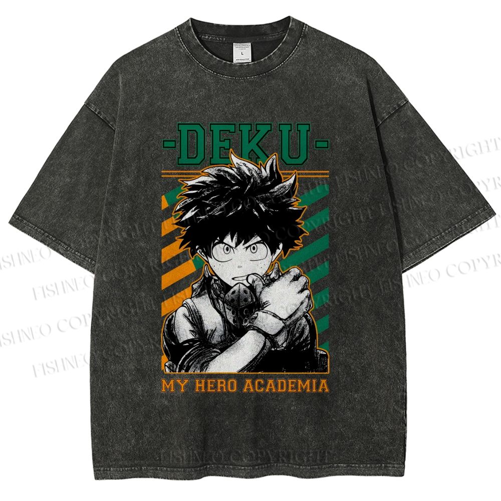 Unisex My Hero Academia Deku Printed Washed Tee