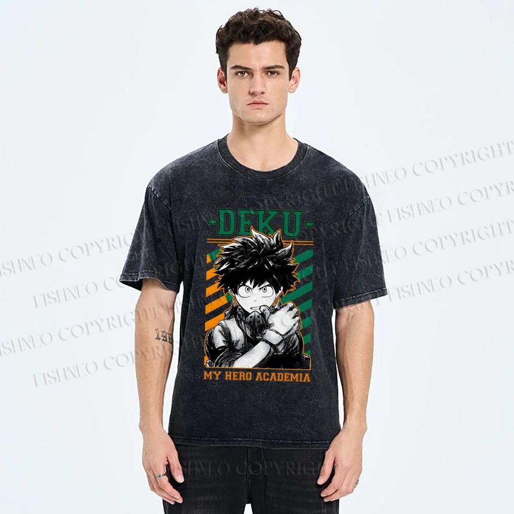 Unisex My Hero Academia Deku Printed Washed Tee