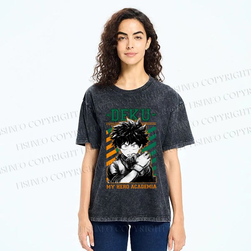 Unisex My Hero Academia Deku Printed Washed Tee