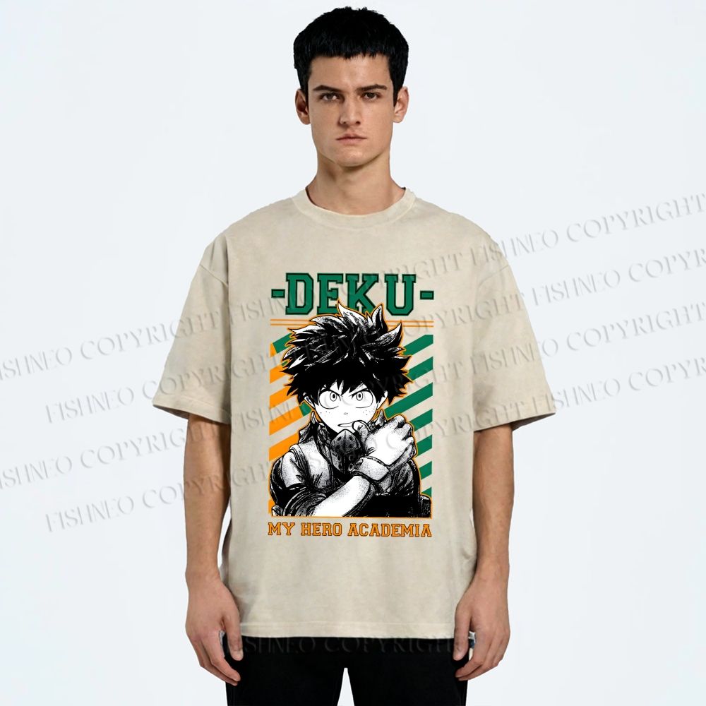 Unisex My Hero Academia Deku Printed Washed Tee
