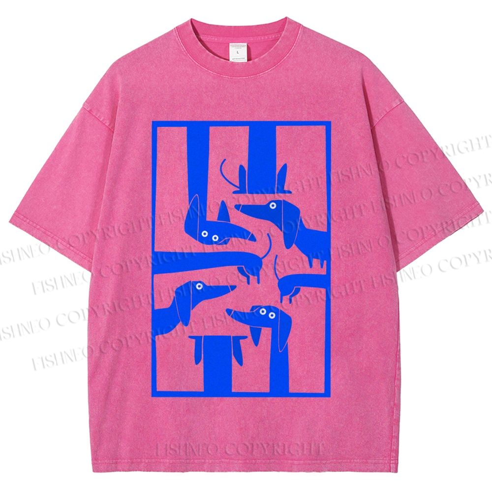 Unisex Geometric Dachshund Dog Printed Washed Tee