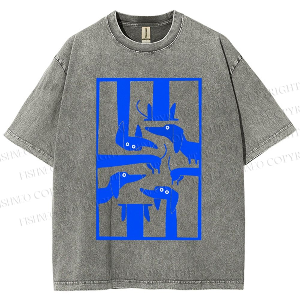 Unisex Geometric Dachshund Dog Printed Washed Tee