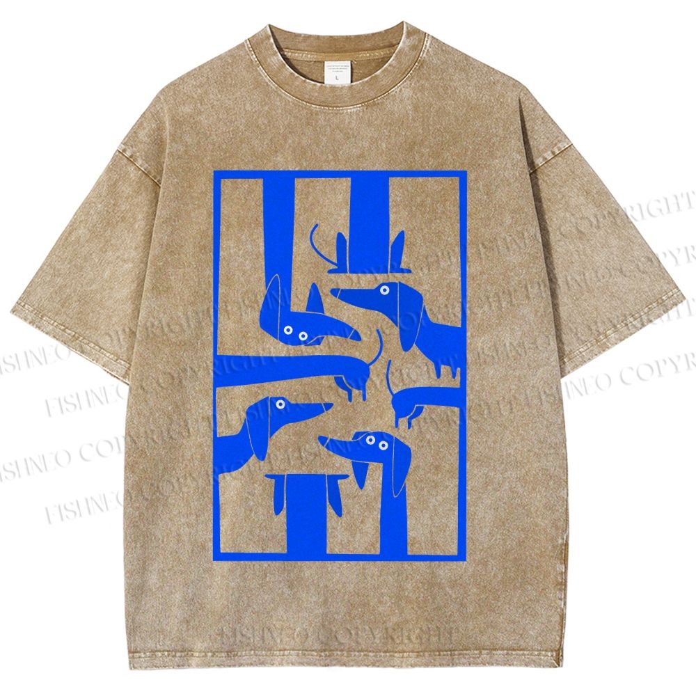 Unisex Geometric Dachshund Dog Printed Washed Tee