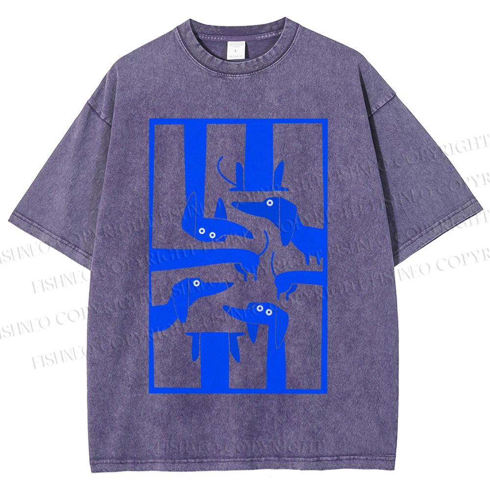 Unisex Geometric Dachshund Dog Printed Washed Tee