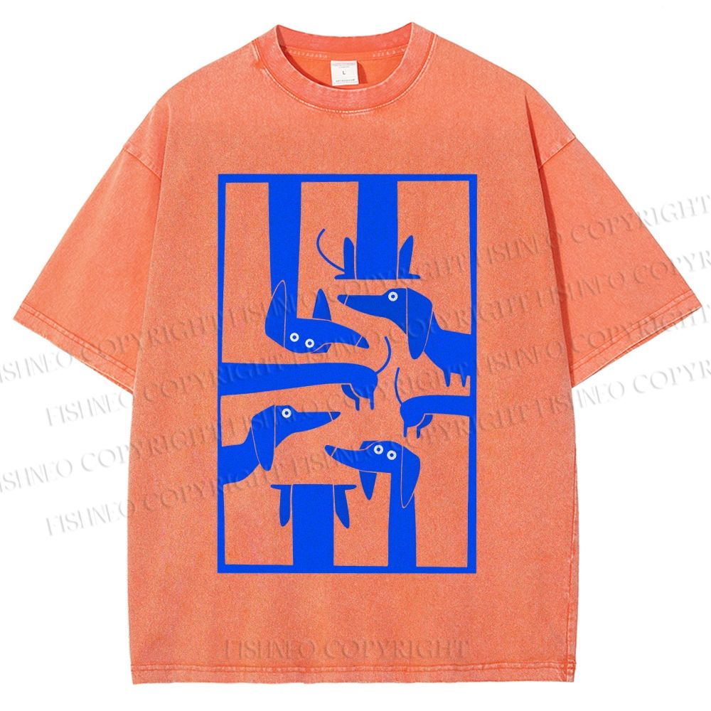 Unisex Geometric Dachshund Dog Printed Washed Tee