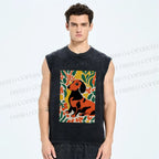 Unisex Flower Dog Printed Washed Tank Top