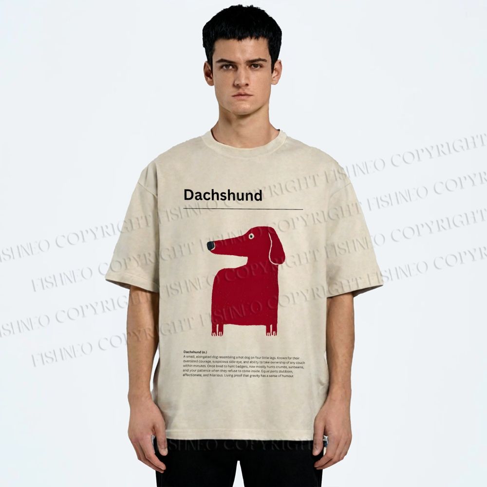 Unisex Dachshund Dog Printed Washed Tee
