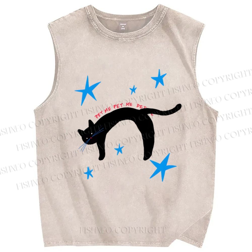Unisex Star Cat Printed Washed Tank Top