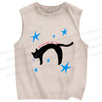 Unisex Star Cat Printed Washed Tank Top