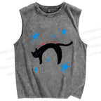 Unisex Star Cat Printed Washed Tank Top