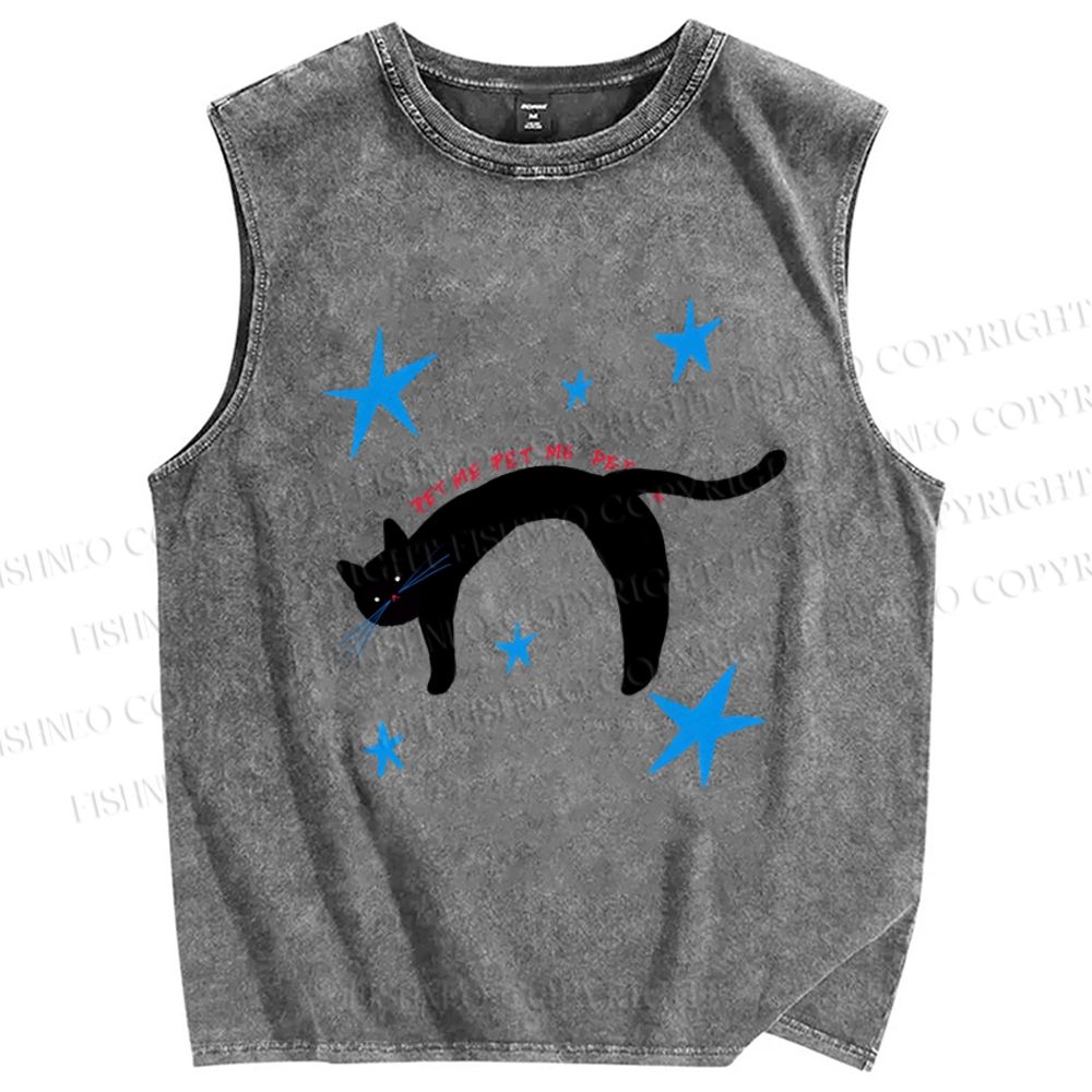 Unisex Star Cat Printed Washed Tank Top