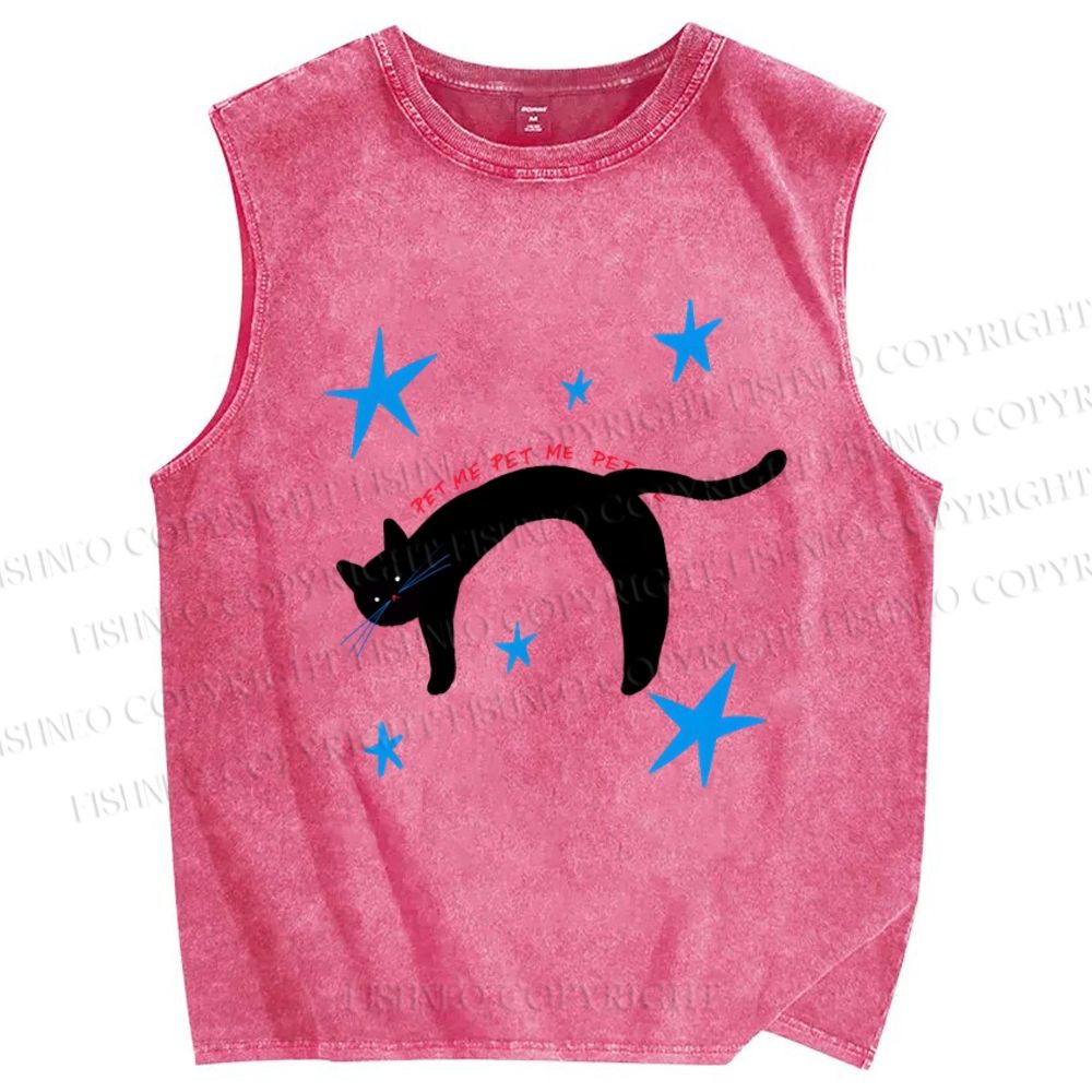 Unisex Star Cat Printed Washed Tank Top