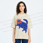 Unisex Artistic Three-Eyed Cat Printed Washed Tee