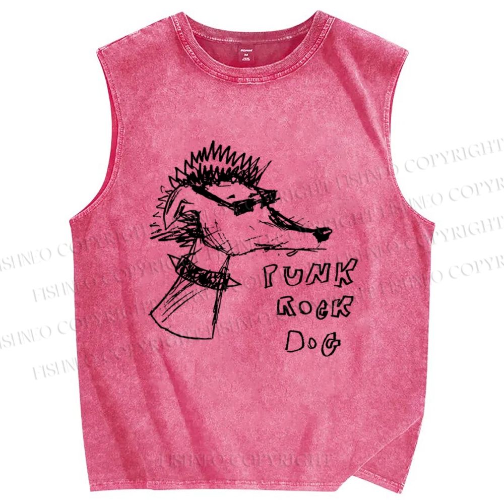 Unisex Punk Rock Dog Printed Washed Tank Top