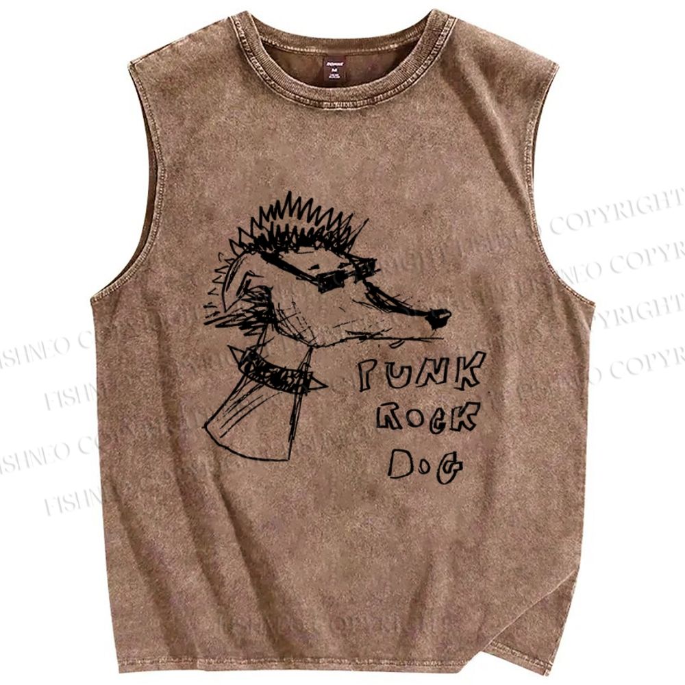 Unisex Punk Rock Dog Printed Washed Tank Top