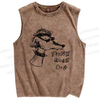 Unisex Punk Rock Dog Printed Washed Tank Top