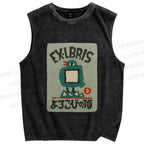 Unisex Bird Ex Libris Printed Washed Tank Top