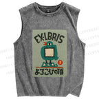 Unisex Bird Ex Libris Printed Washed Tank Top