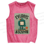 Unisex Bird Ex Libris Printed Washed Tank Top