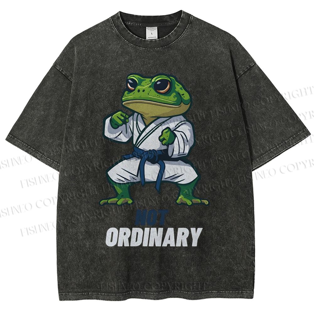 Unisex Karate Frog Printed Washed Tee