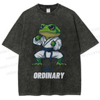 Unisex Karate Frog Printed Washed Tee