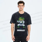Unisex Karate Frog Printed Washed Tee
